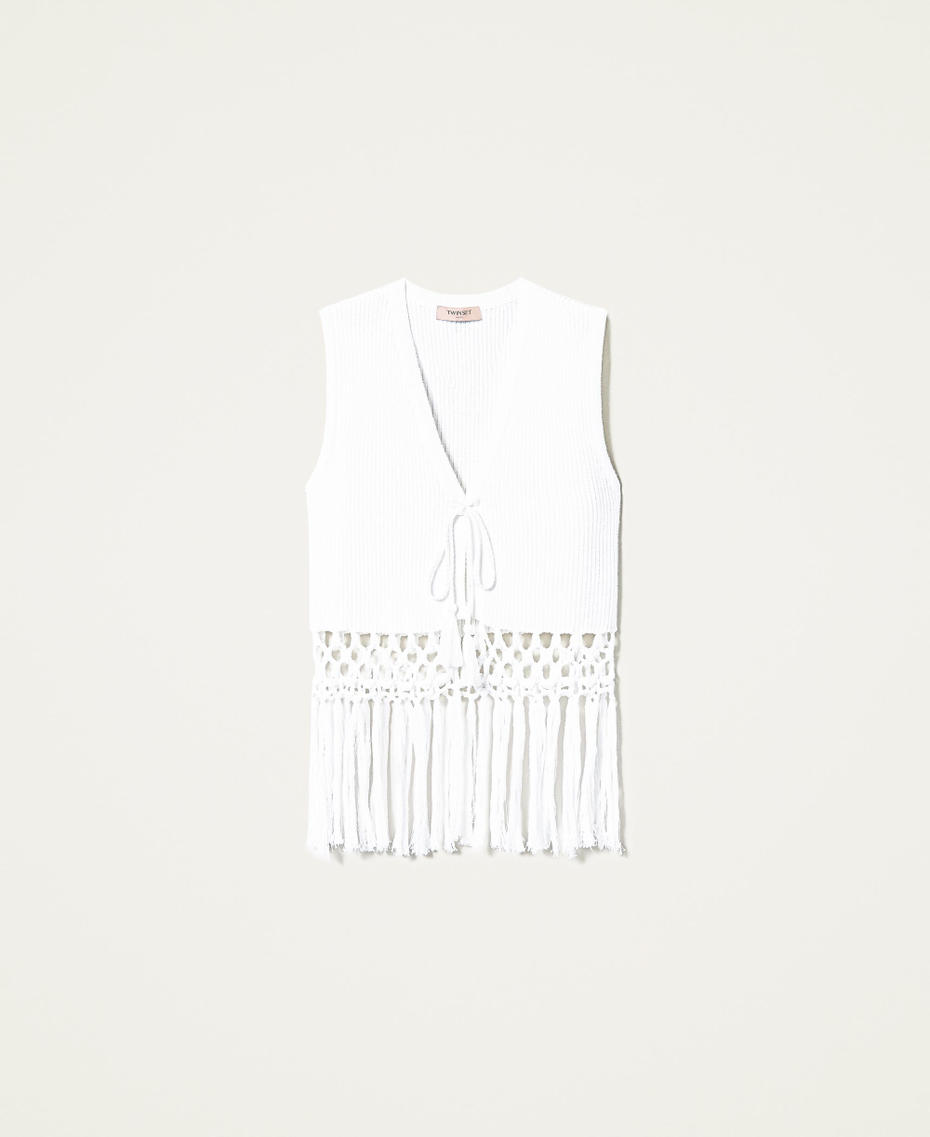 Knitted gilet with fringes