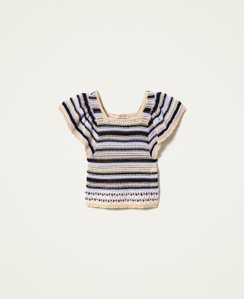 Pull crochet multicolore avec volant