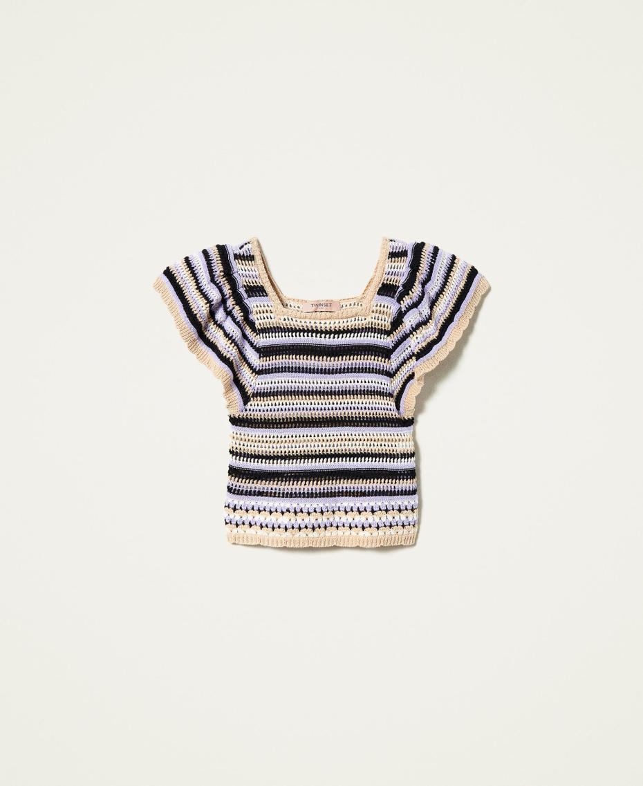 Pull crochet multicolore avec volant