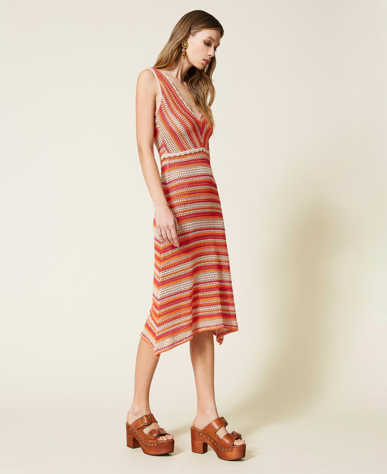 Multicolour crochet midi dress