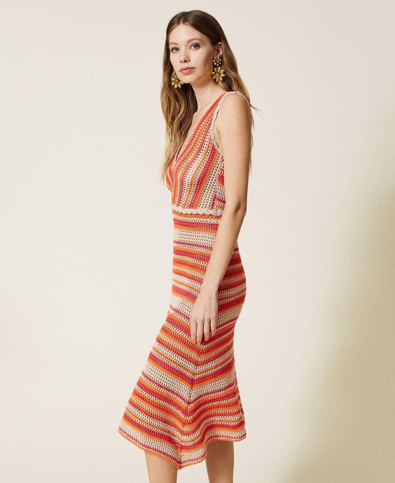 Multicolour crochet midi dress