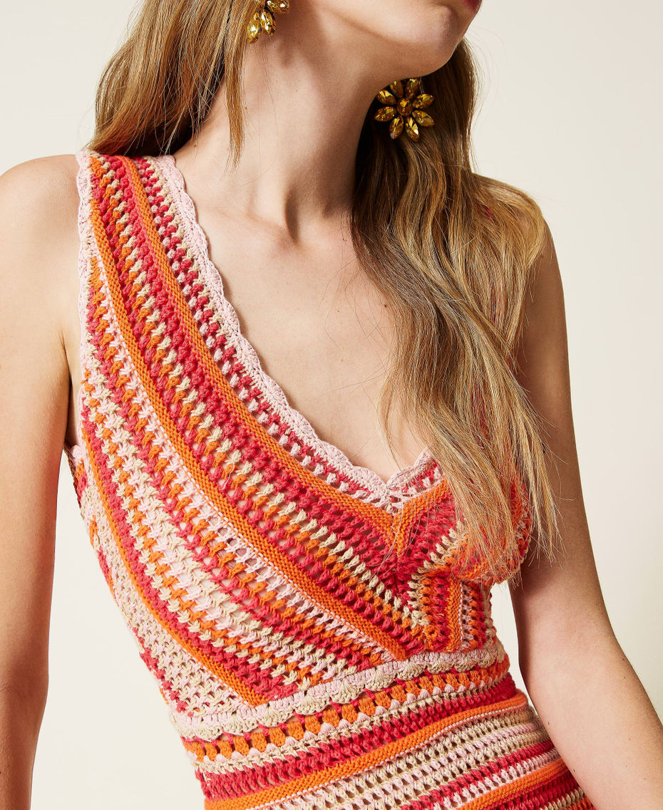 Multicolour crochet midi dress