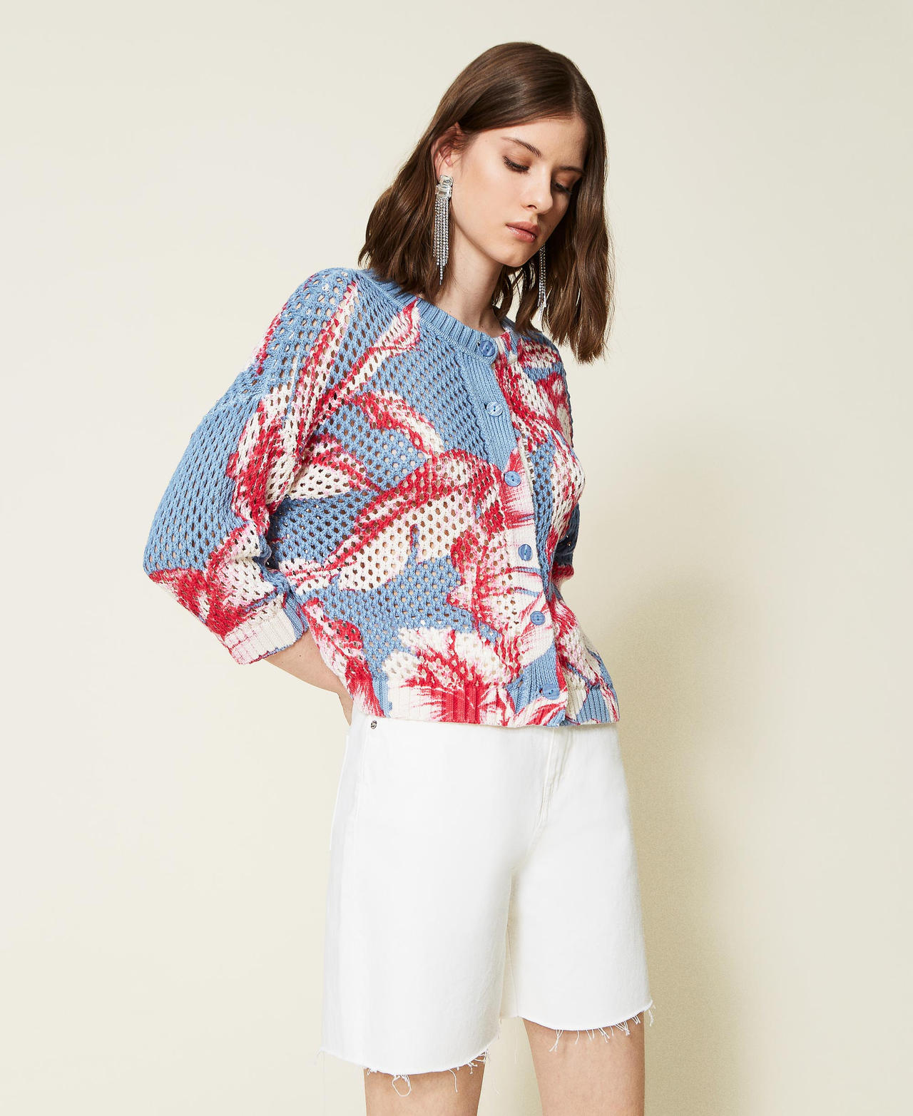 Printed mesh jumper-cardigan