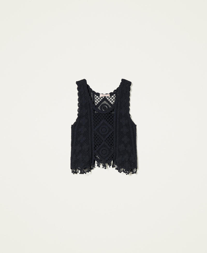 Top in maglia crochet con fascia Nero Donna 221TT3210-0S