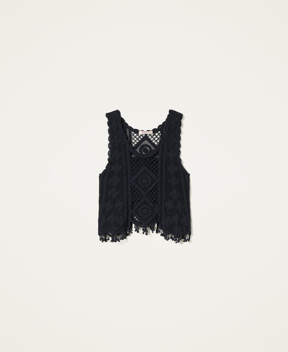 Top in maglia crochet con fascia Nero Donna 221TT3210-0S
