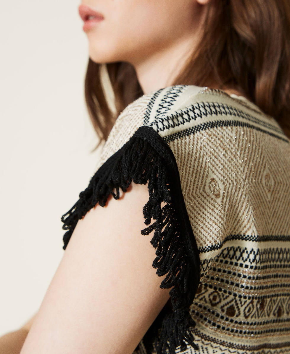 Jacquard top with fringes Kobieta, Złoty | TWINSET Milano
