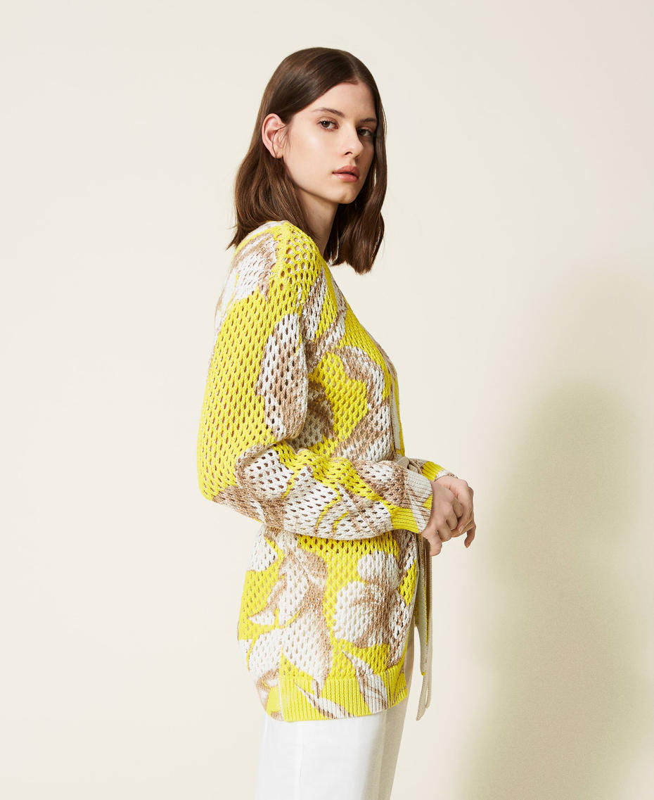 Bedruckter Cardigan mit Netzmuster