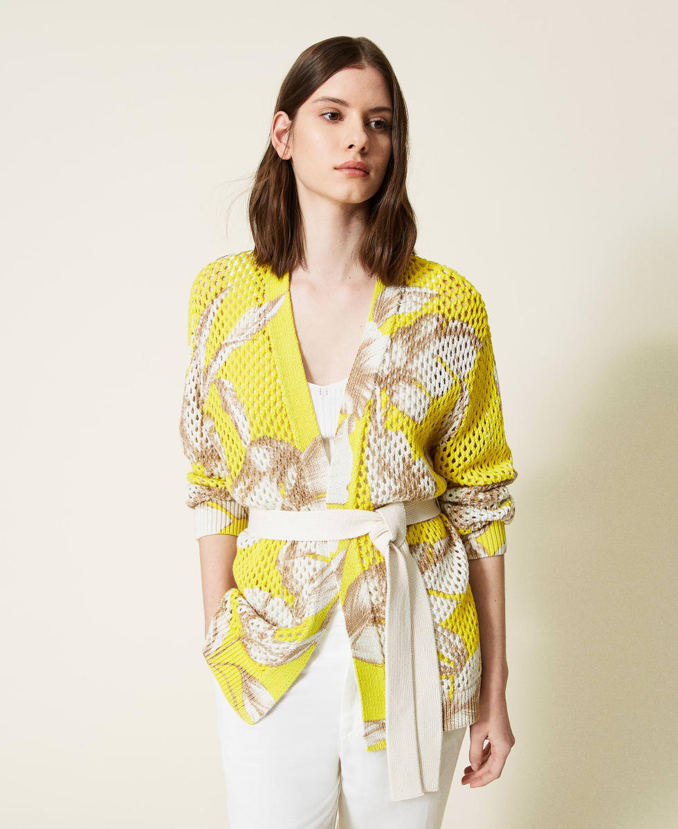 Cardigan en filet imprim&eacute;