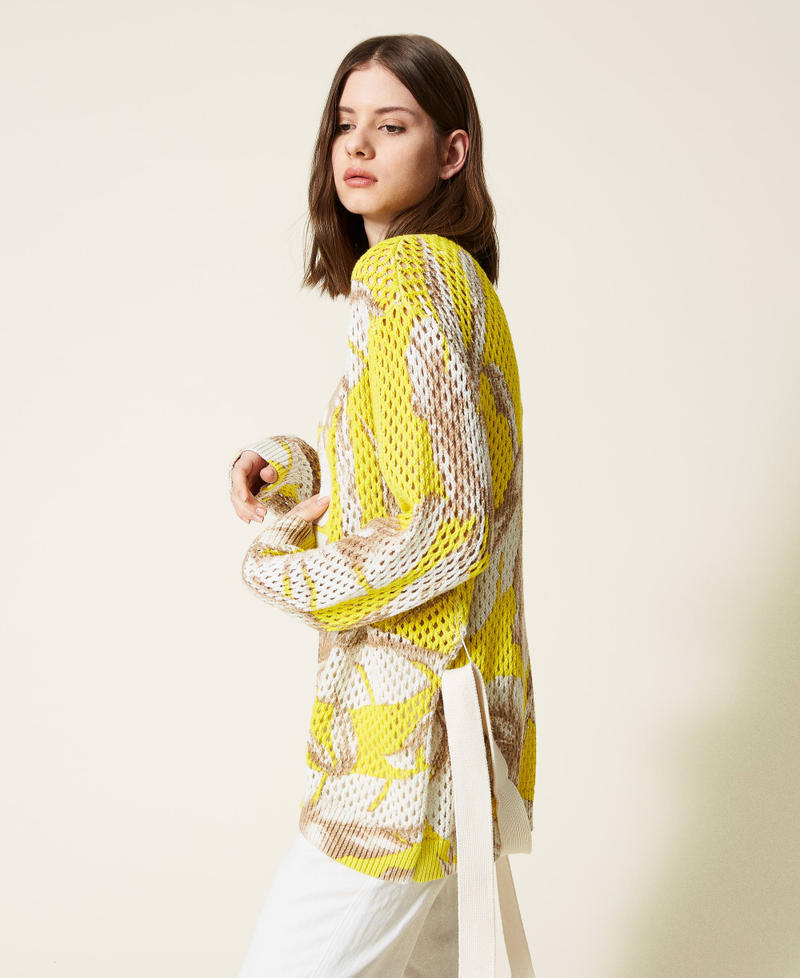 Bedruckter Cardigan mit Netzmuster