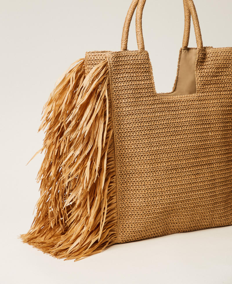Raffia shopper bag with side fringes Straw Woman 261LM8ABB_00193_03