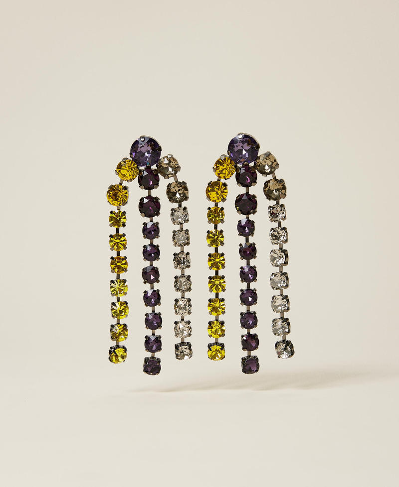 Earrings with rhinestone fringes Two-tone "Indigo" Purple / Neon Yellow Woman 222AA401H-01