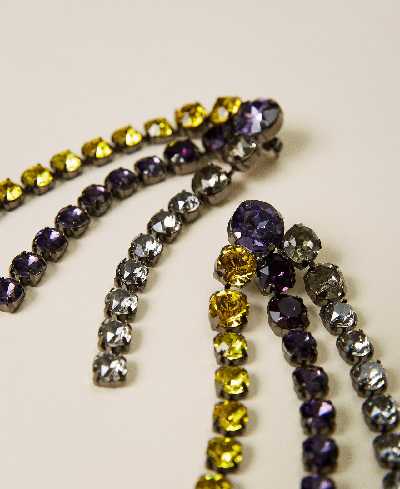 Earrings with rhinestone fringes Two-tone "Indigo" Purple / Neon Yellow Woman 222AA401H-02