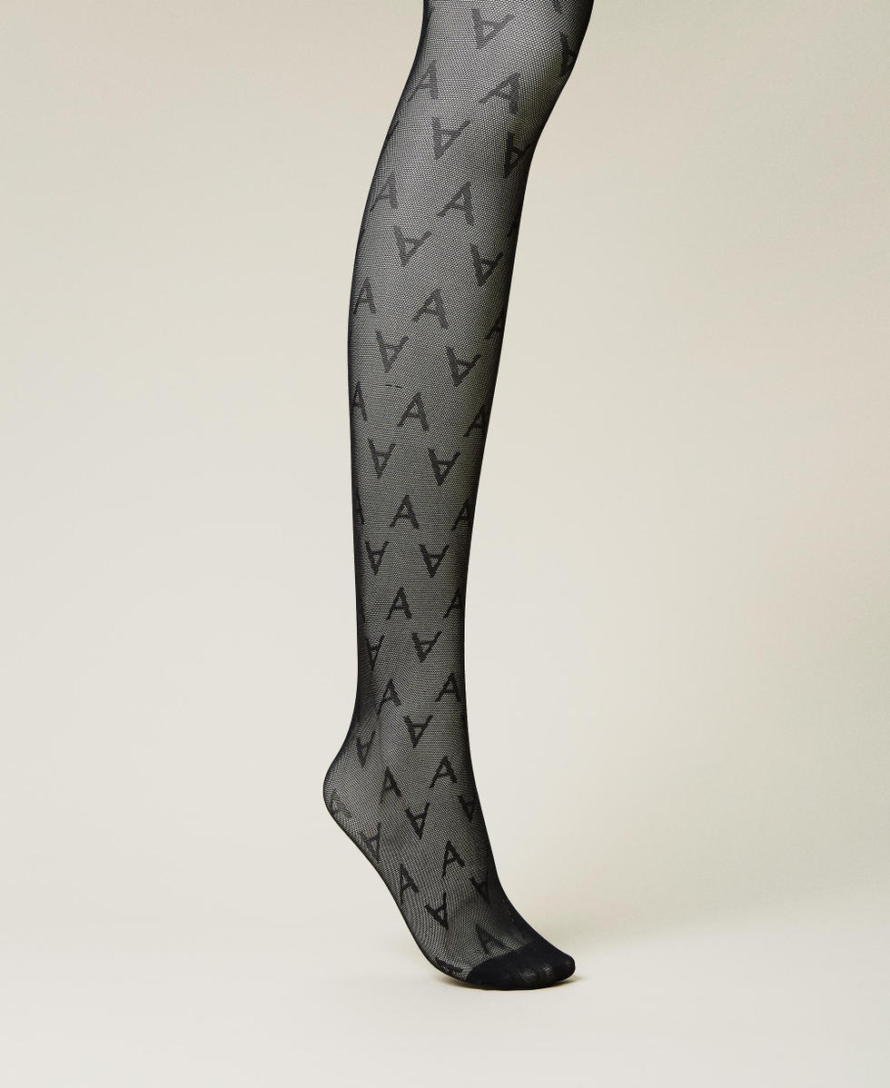 Sheer tights with logo Woman, Black