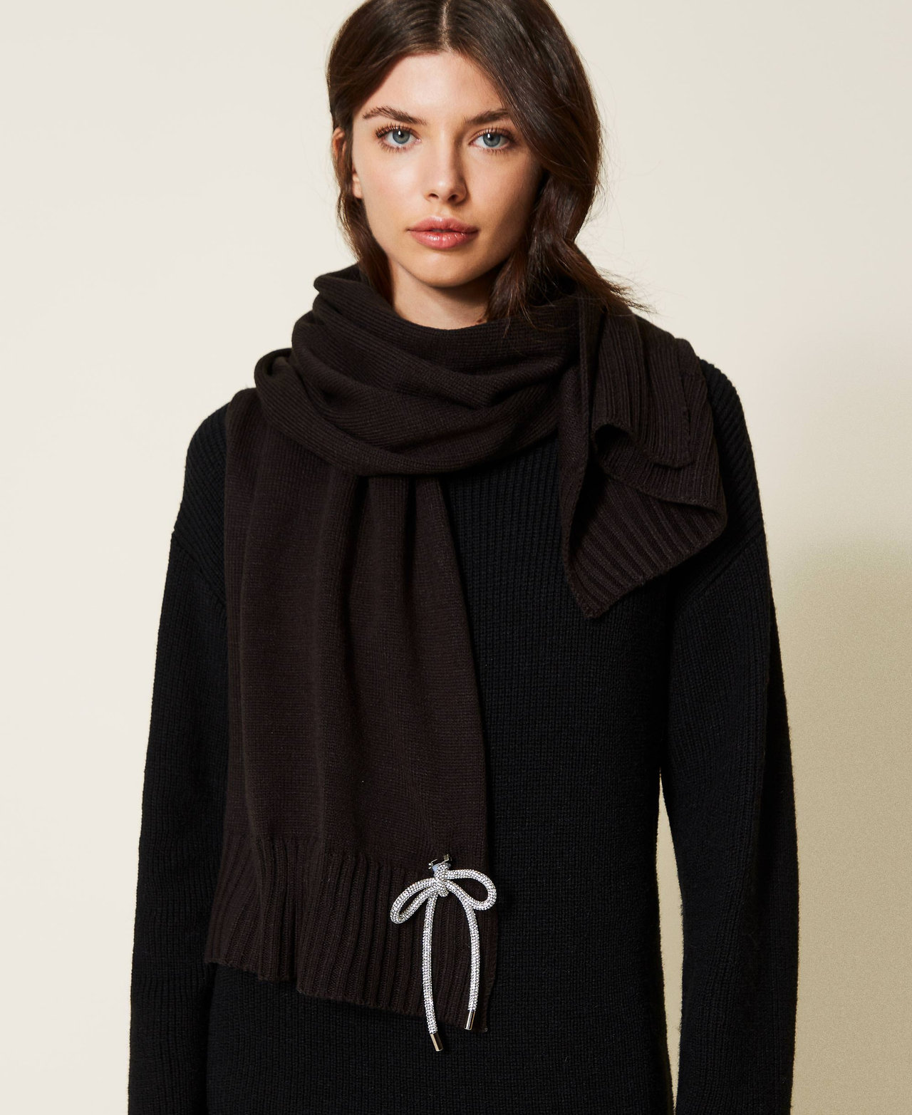 Scarf with rhinestone bow