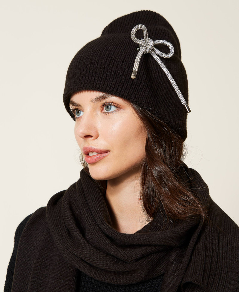 Beanie with rhinestone bow