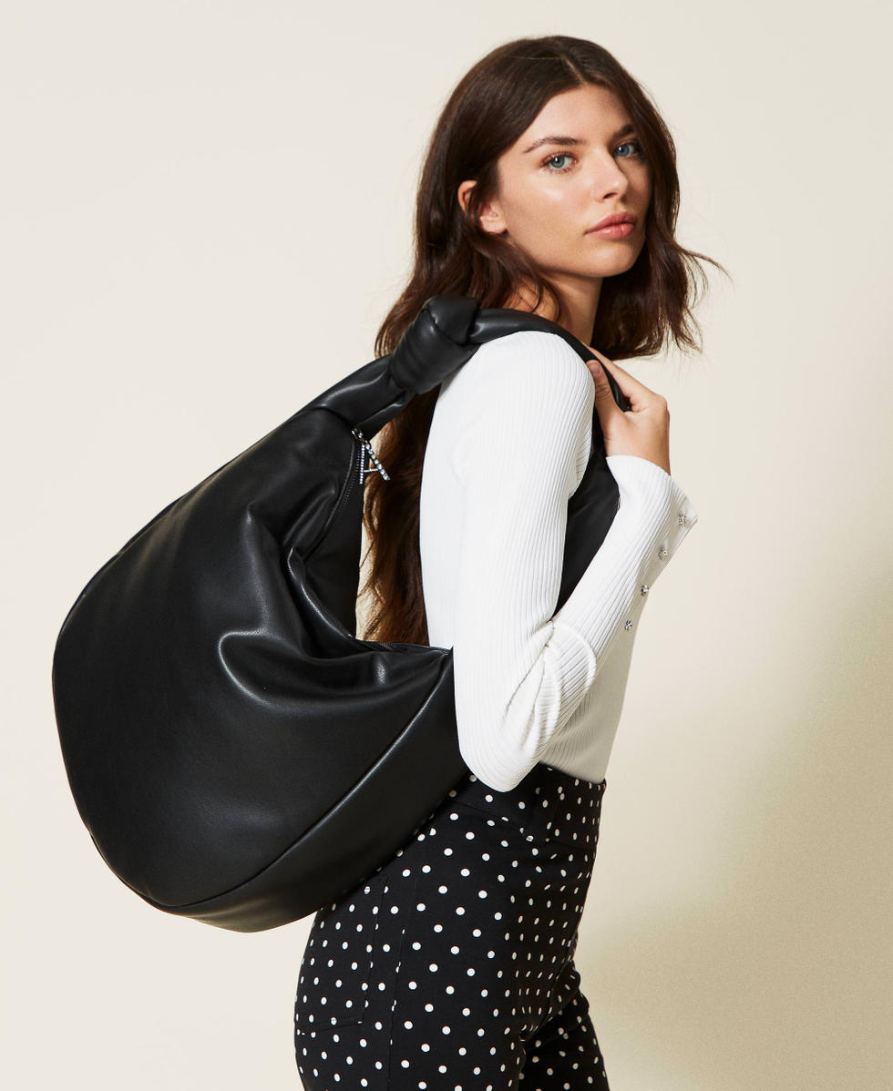 Large black leather hobo bag sale