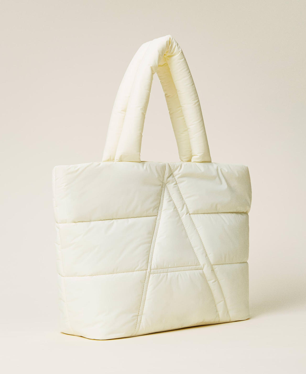 Quilted shopper with logo "Parchment" Beige Woman 222AA7090-02