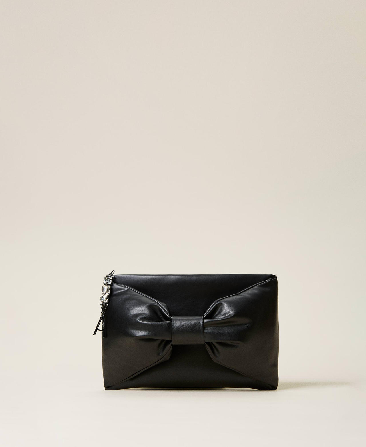 Clutch bag with maxi bow and logo Woman Black TWINSET Milano