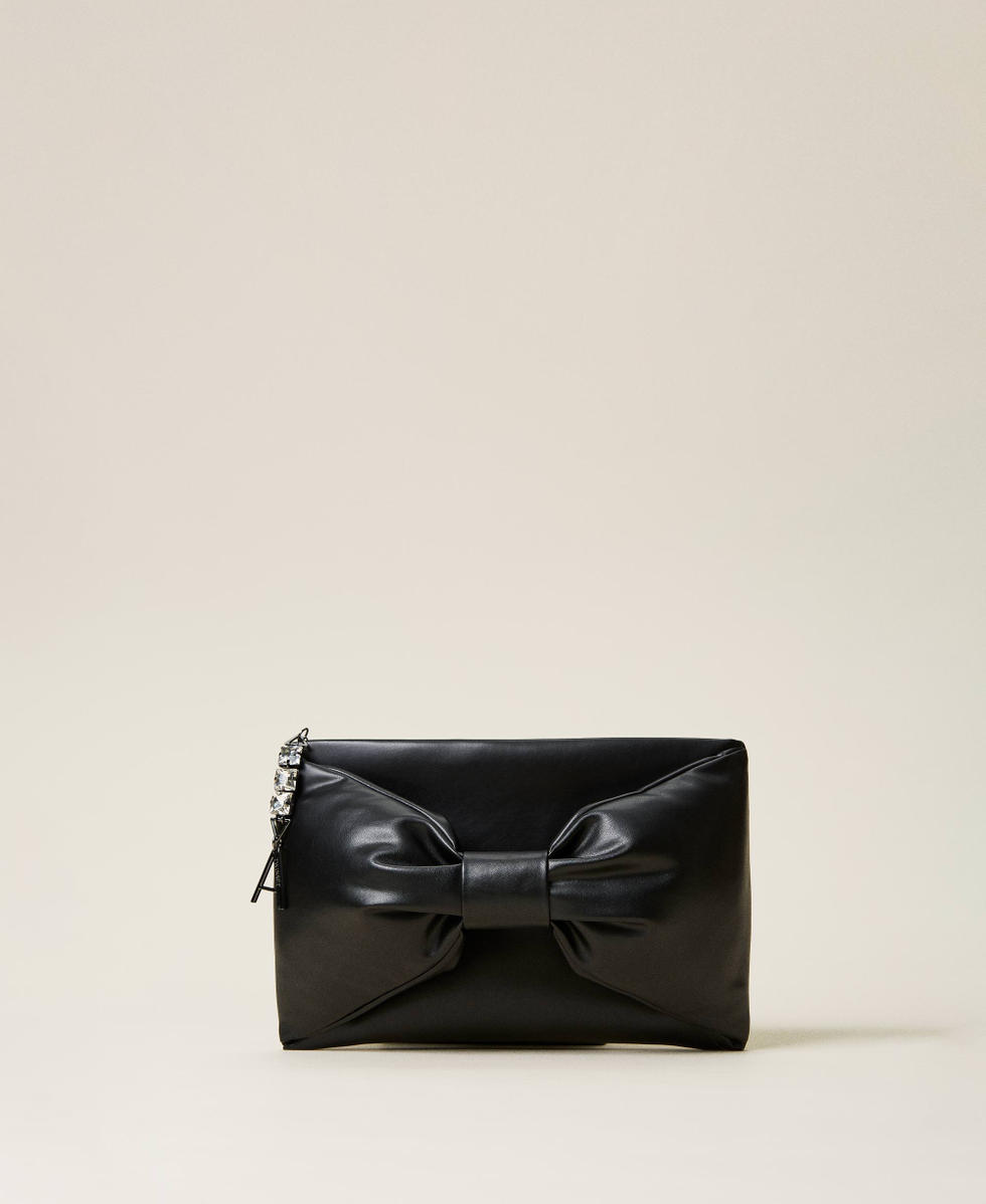 Clutch bag with maxi bow and logo Woman Black TWINSET Milano