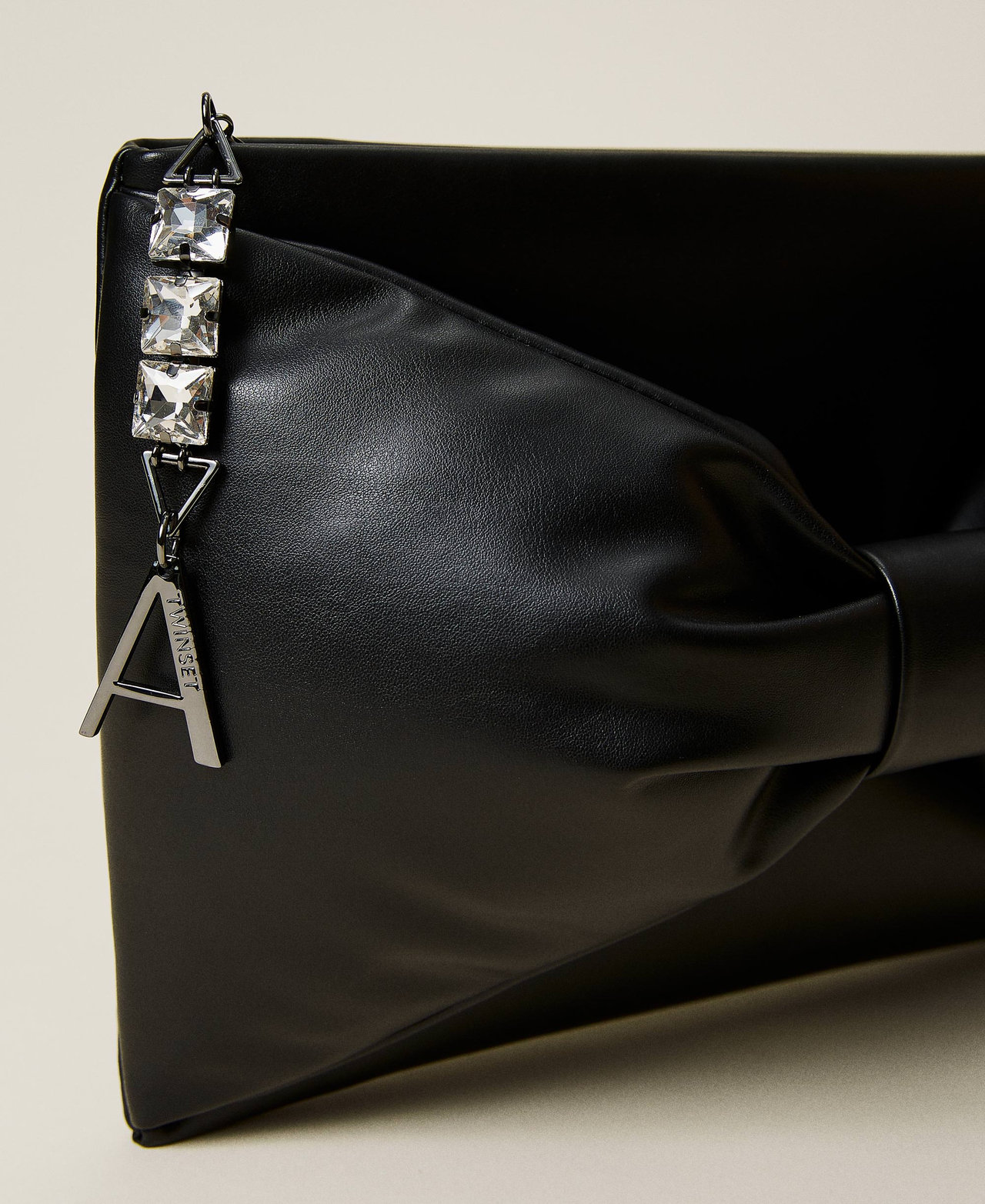 Clutch bag with maxi bow and logo Black Woman 222AA7100-02