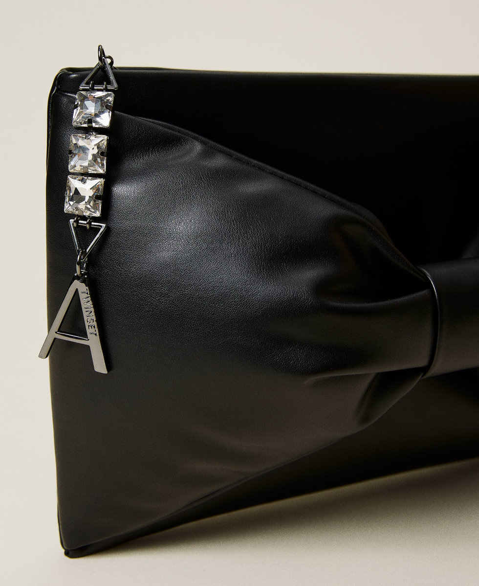 Clutch bag with maxi bow and logo Woman Black TWINSET Milano