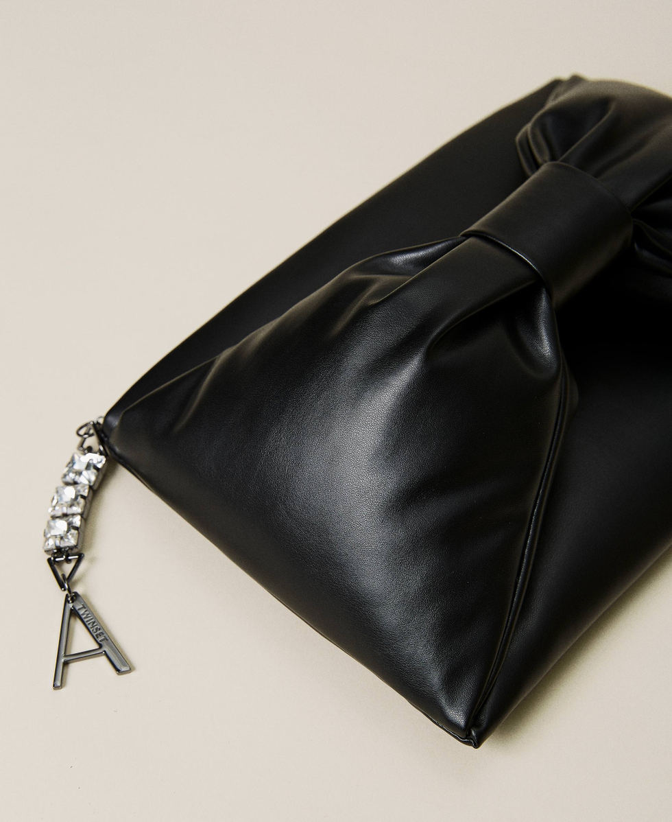 Clutch bag with maxi bow and logo Woman Black TWINSET Milano