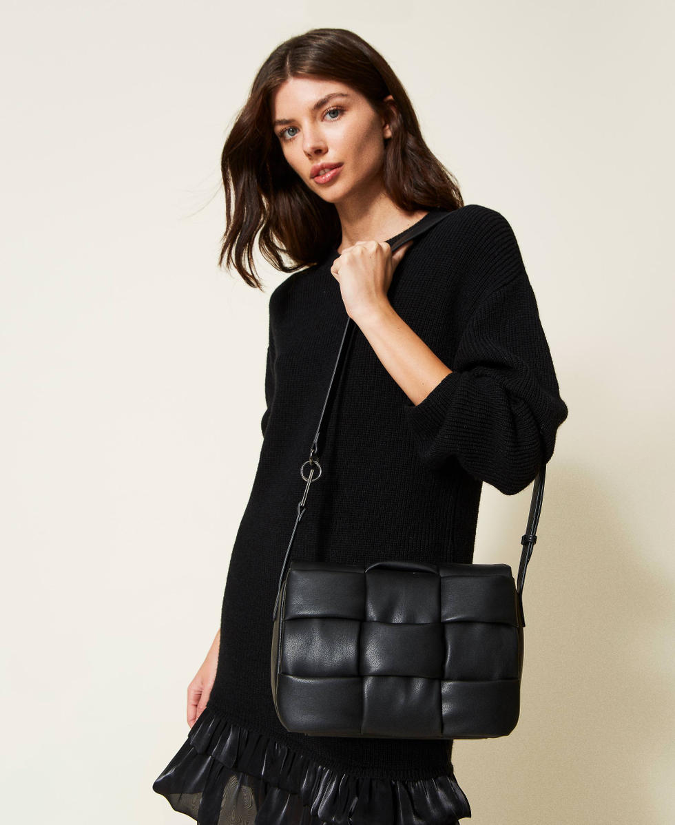 Cross body bag with weave Woman Black TWINSET Milano