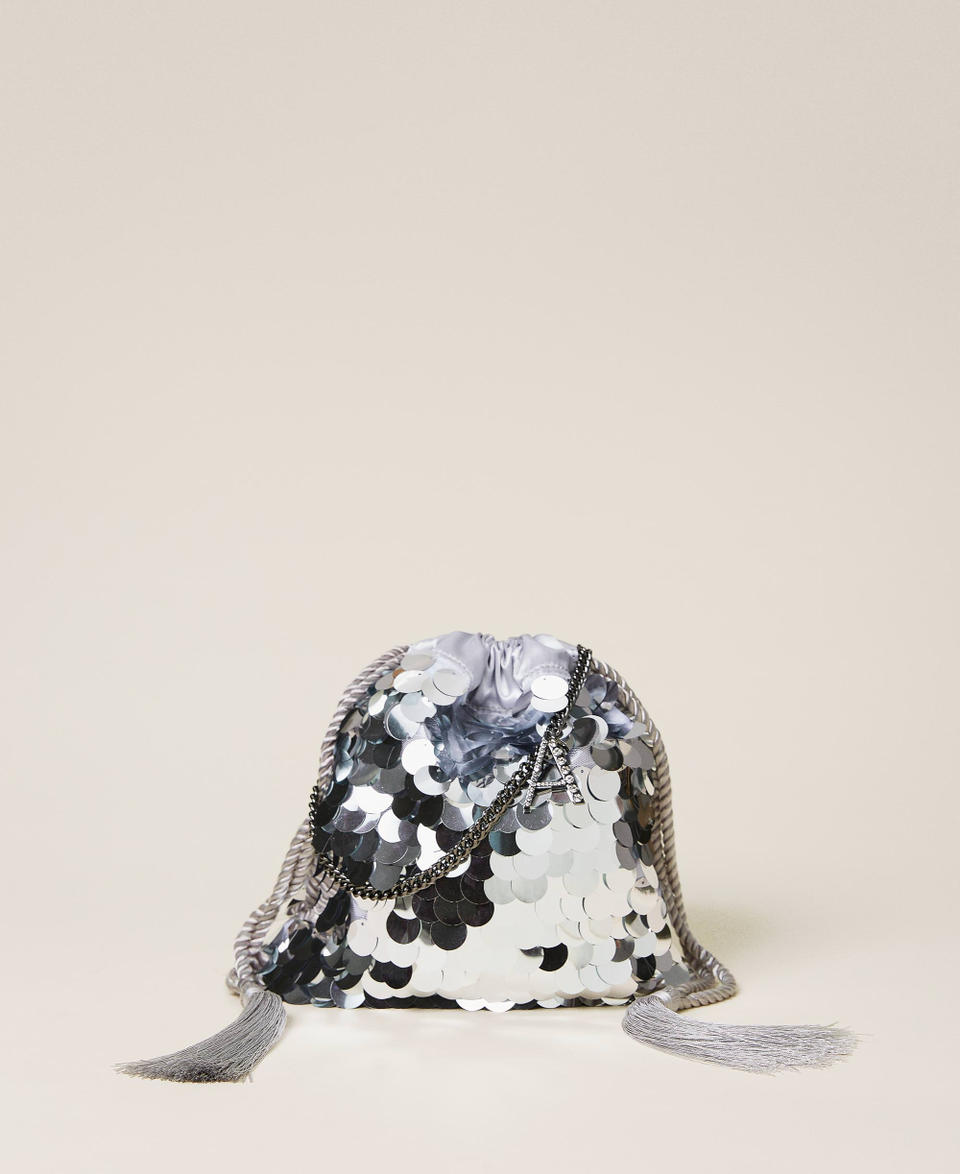 Satin bucket bag with sequins