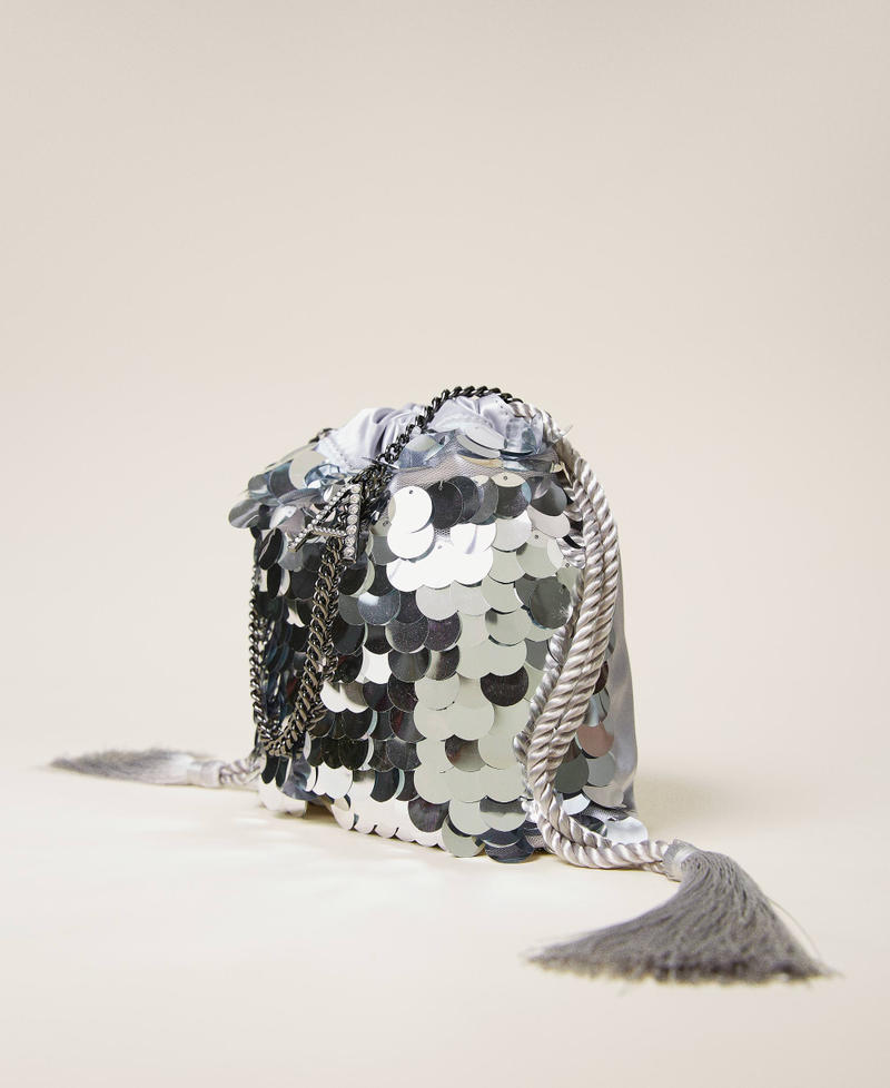 Satin bucket bag with sequins Silver Woman 222AA7220-02