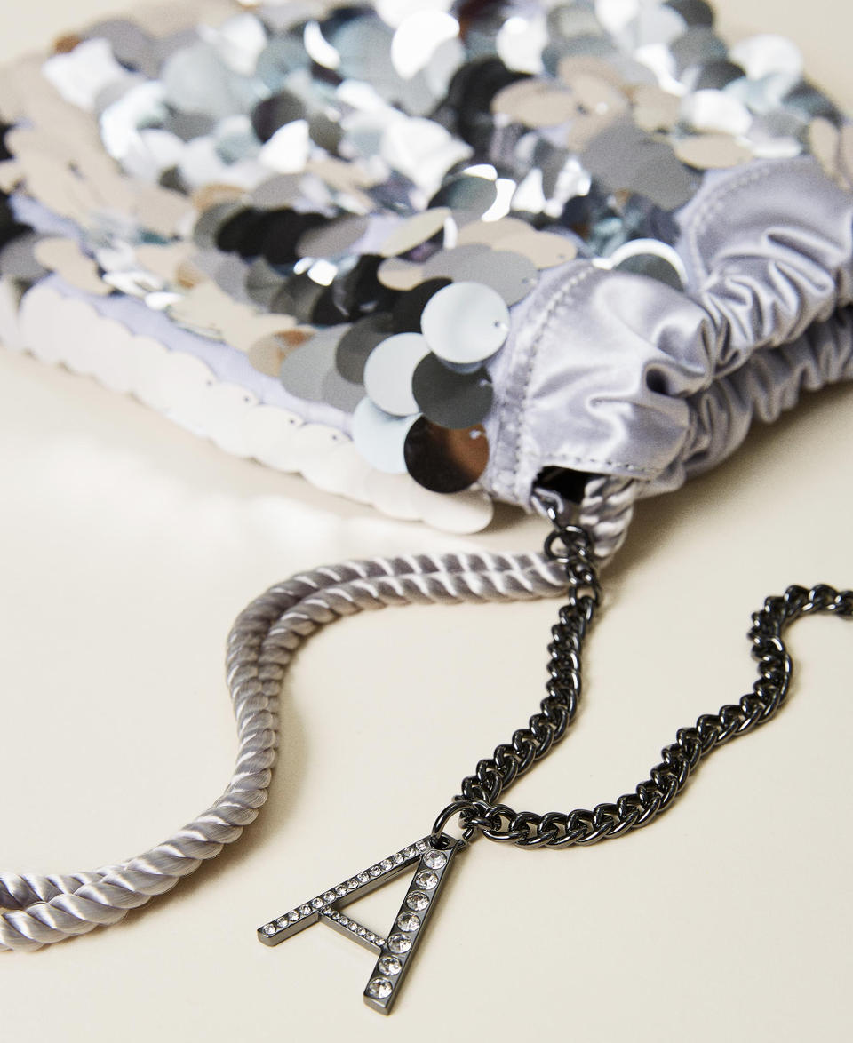 Satin bucket bag with sequins