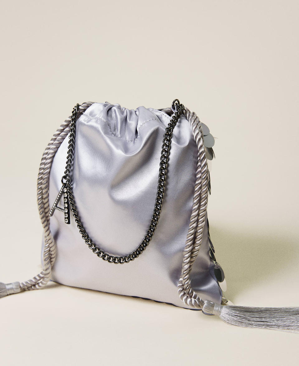 Satin bucket bag with sequins