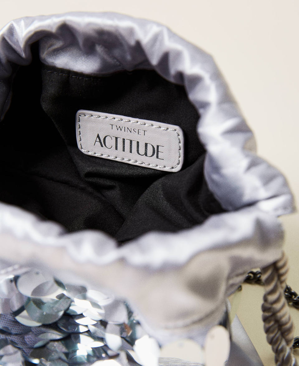 Satin bucket bag with sequins