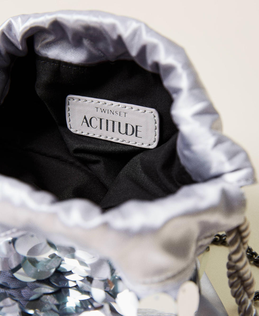 Satin bucket bag with sequins