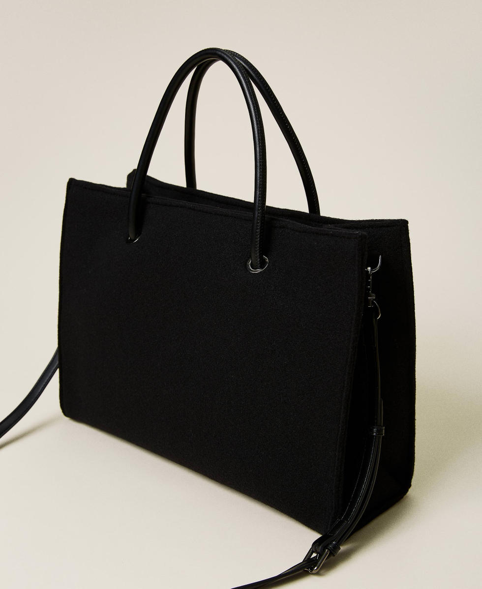 Shopper aus Wollmischgewebe mit Logo