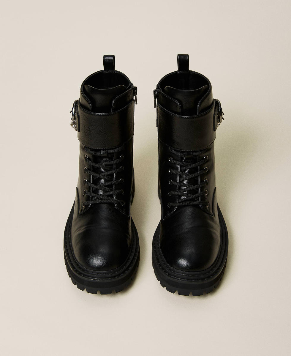 Bottines motardes effet cuir avec chaine Femme Noir TWINSET Milano