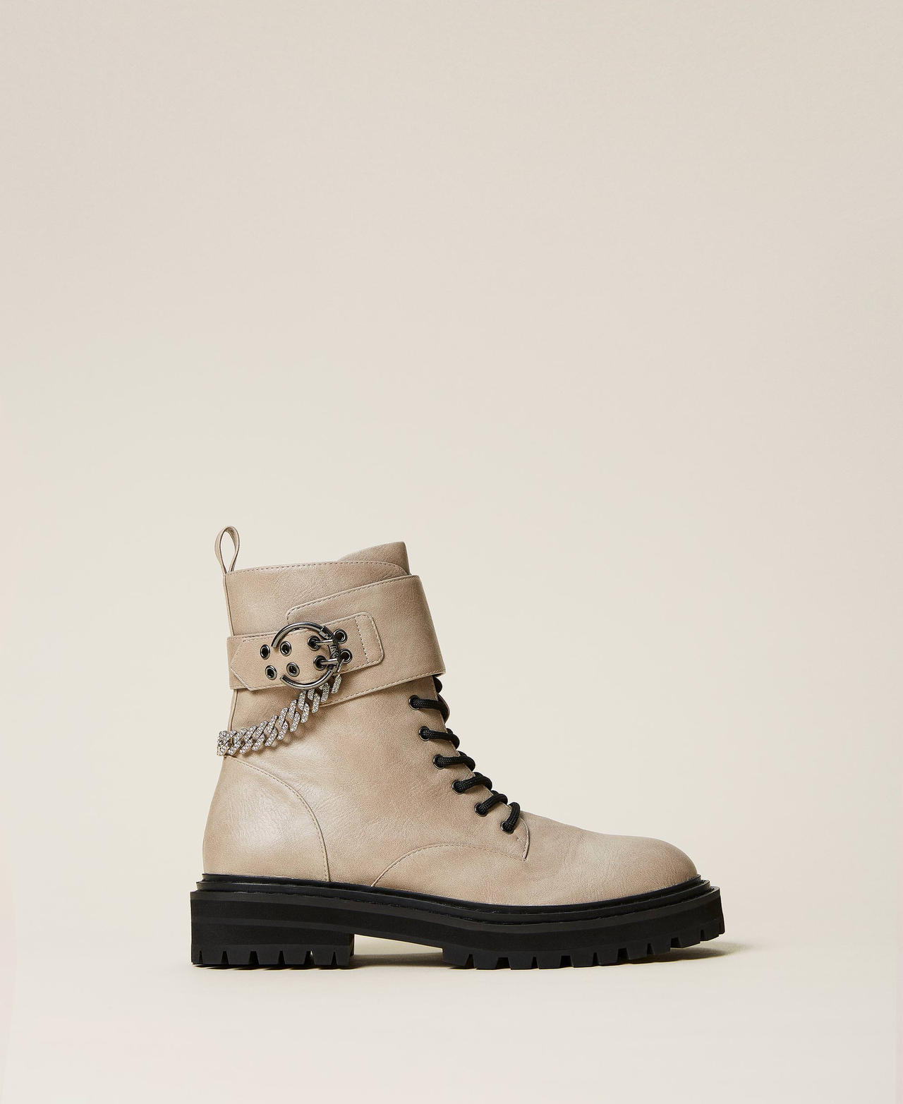 Leather-like combat boots with chain