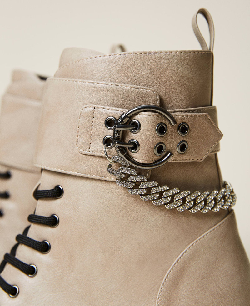 Leather-like combat boots with chain "Parchment" Beige Woman 222ACP092-04