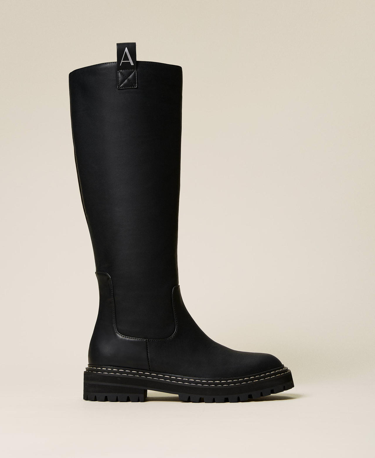 Stivali alti con impunture e logo Donna Nero TWINSET Milano
