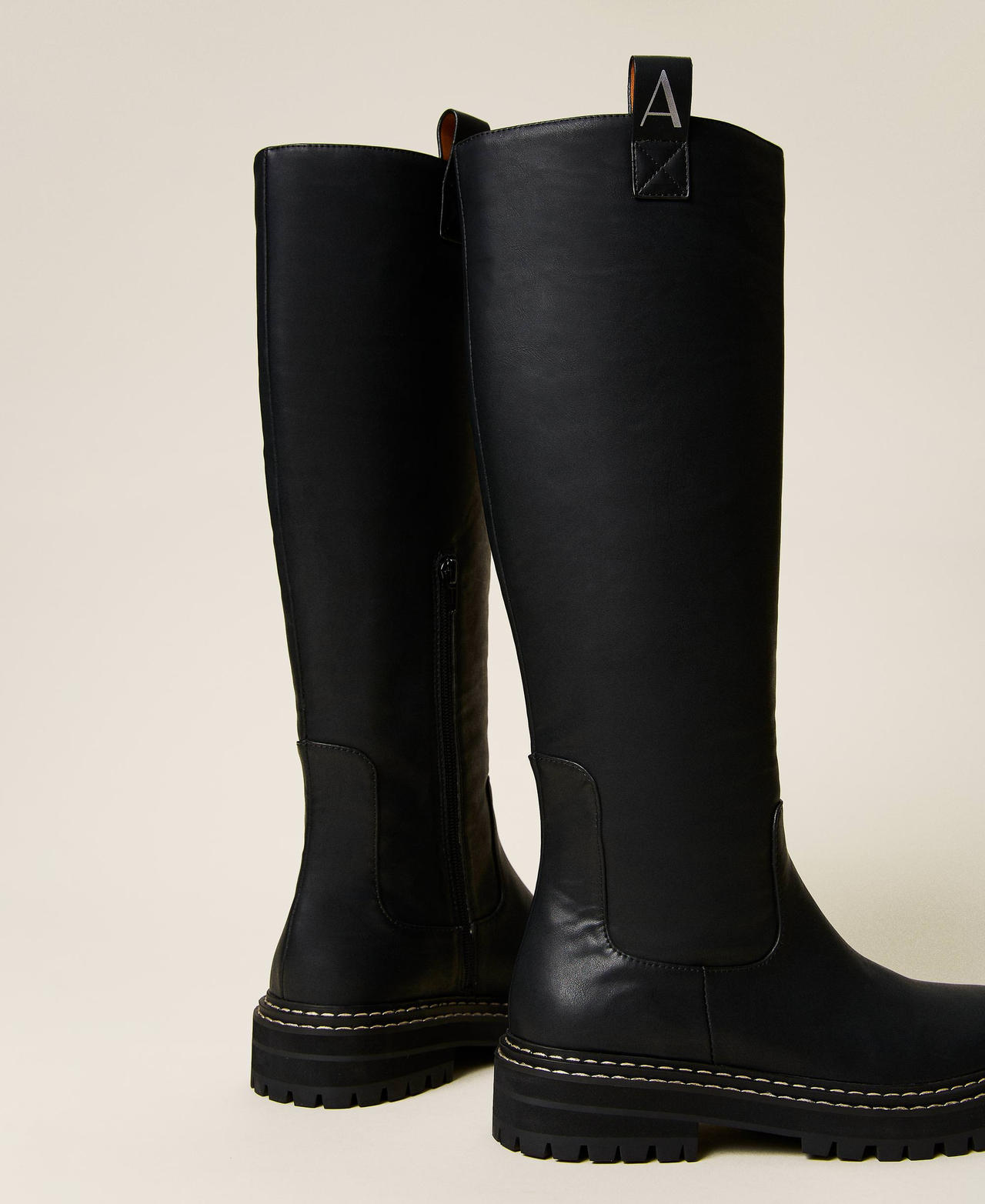 High leg boots with stitching and logo Black Woman 222ACP110-03