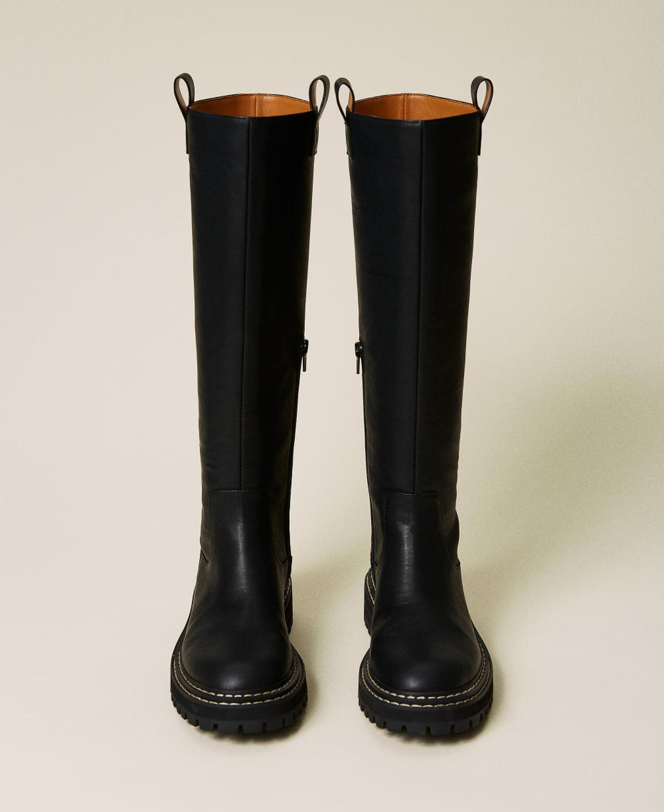 High leg boots with stitching and logo Black Woman 222ACP110-05