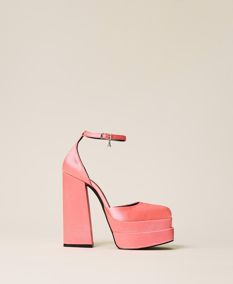 Satin court shoes with platform Fluorescent Pink Woman 222ACP184-01