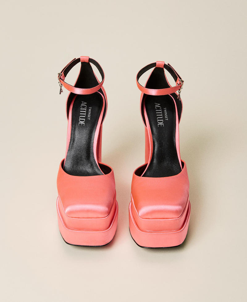Satin court shoes with platform Fluorescent Pink Woman 222ACP184-05