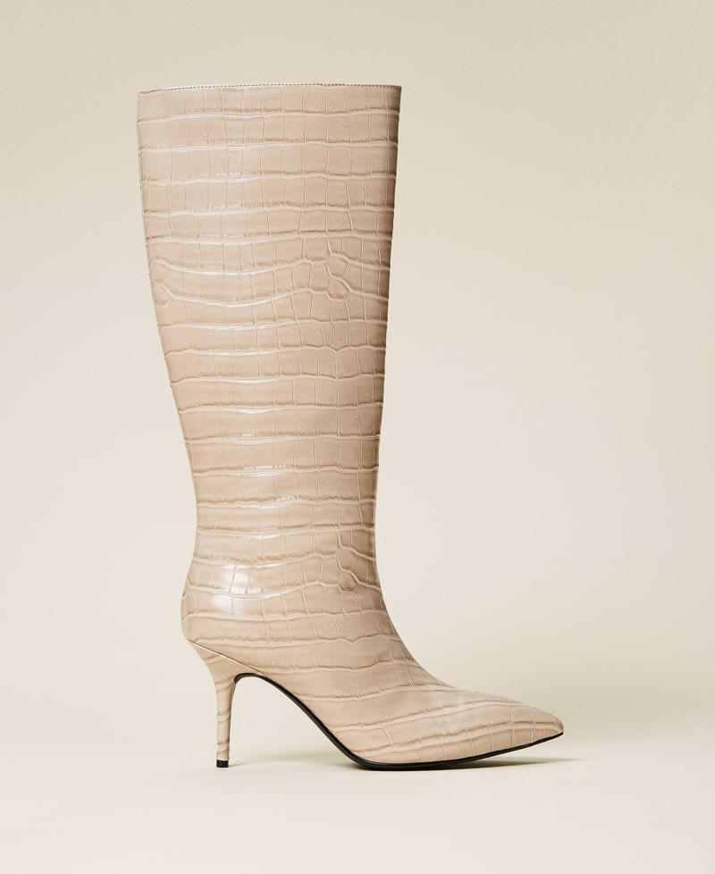 Crocodile print high boots