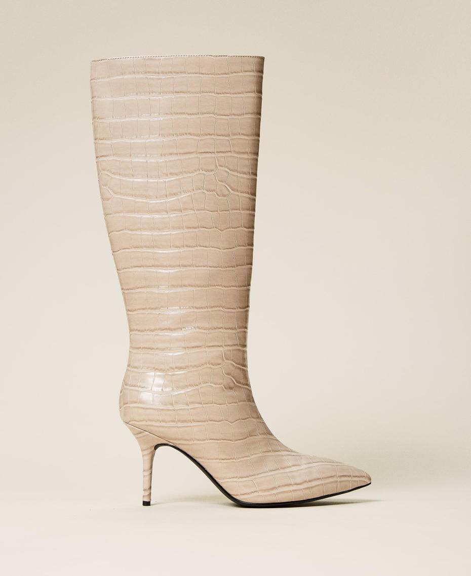 Crocodile print high boots