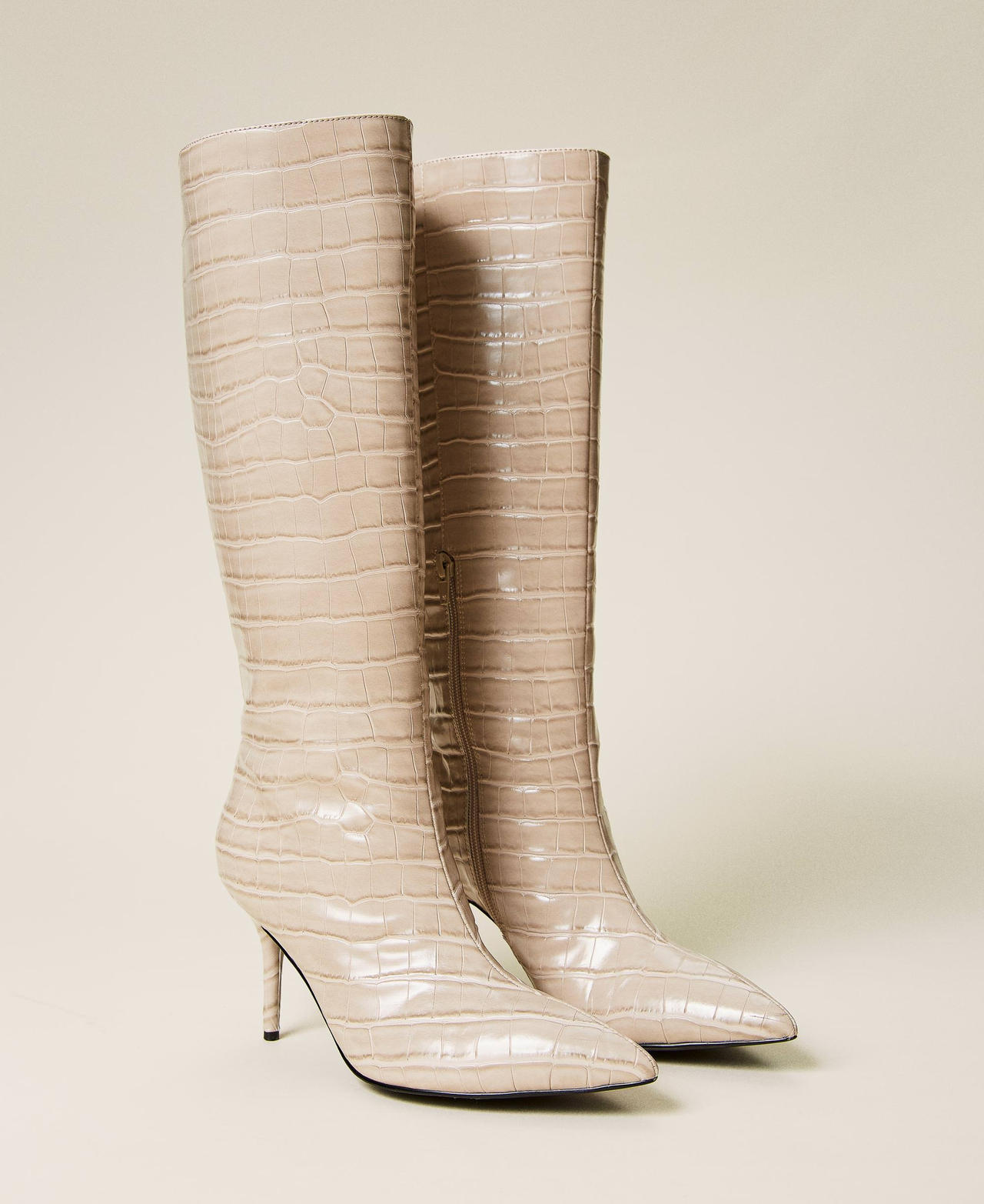Stivali alti con tacco clearance beige