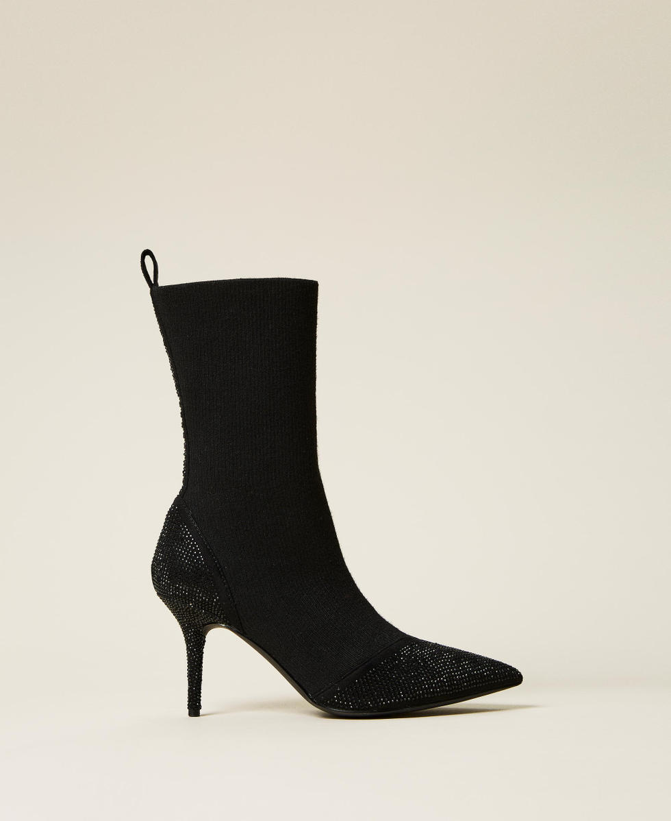 Stiefelette im Sock Boots Stil mit Strass Frau Schwarz TWINSET Milano