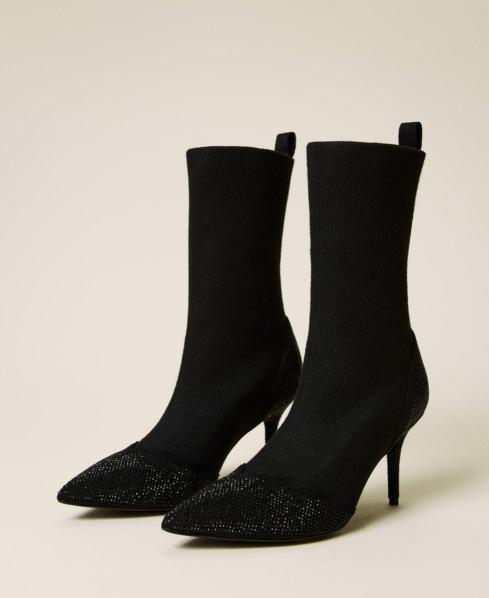 Sock boots with rhinestones Woman Black TWINSET Milano