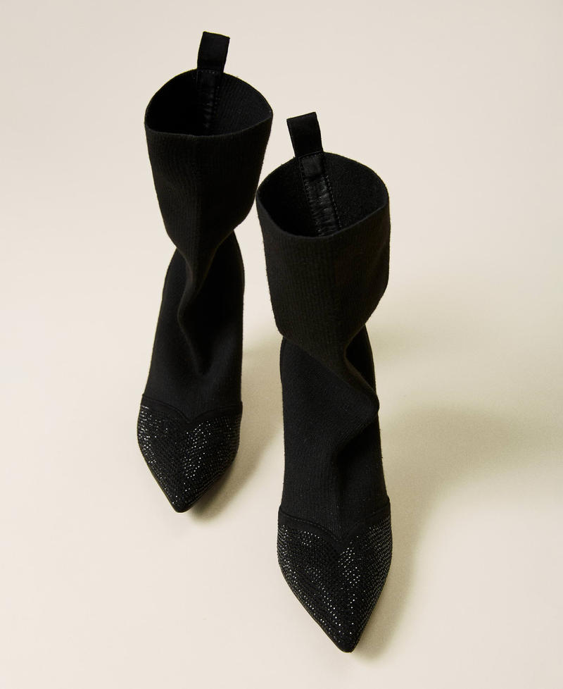 Stiefelette im Sock-Boots-Stil mit Strass Schwarz Frau 222ACP244-04