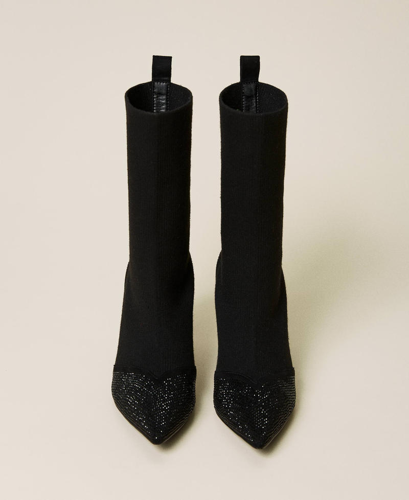 Stiefelette im Sock-Boots-Stil mit Strass Schwarz Frau 222ACP244-06