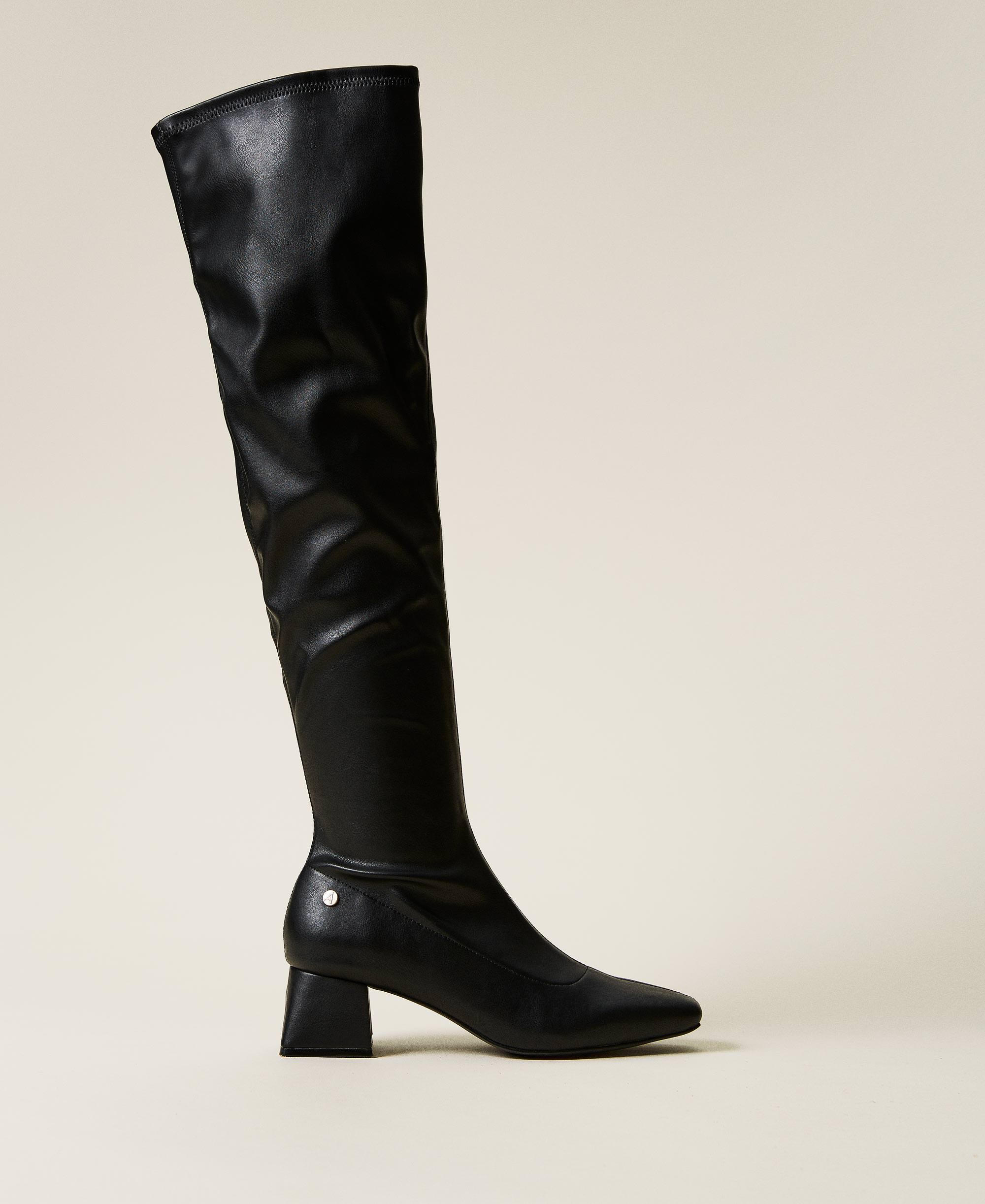 Leather-like thigh-high boots